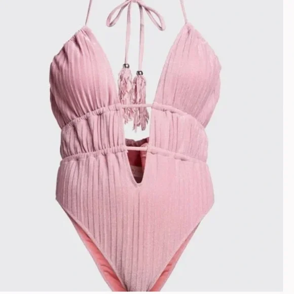 RAMY BROOK Marta Strapless Metallic One Piece Swimsuit In Pink - Picture 2 of 14